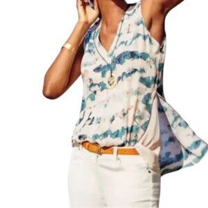 CAbi Pink/Teal "Gelato" Watercolor Sleeveless Blouse #5035 S